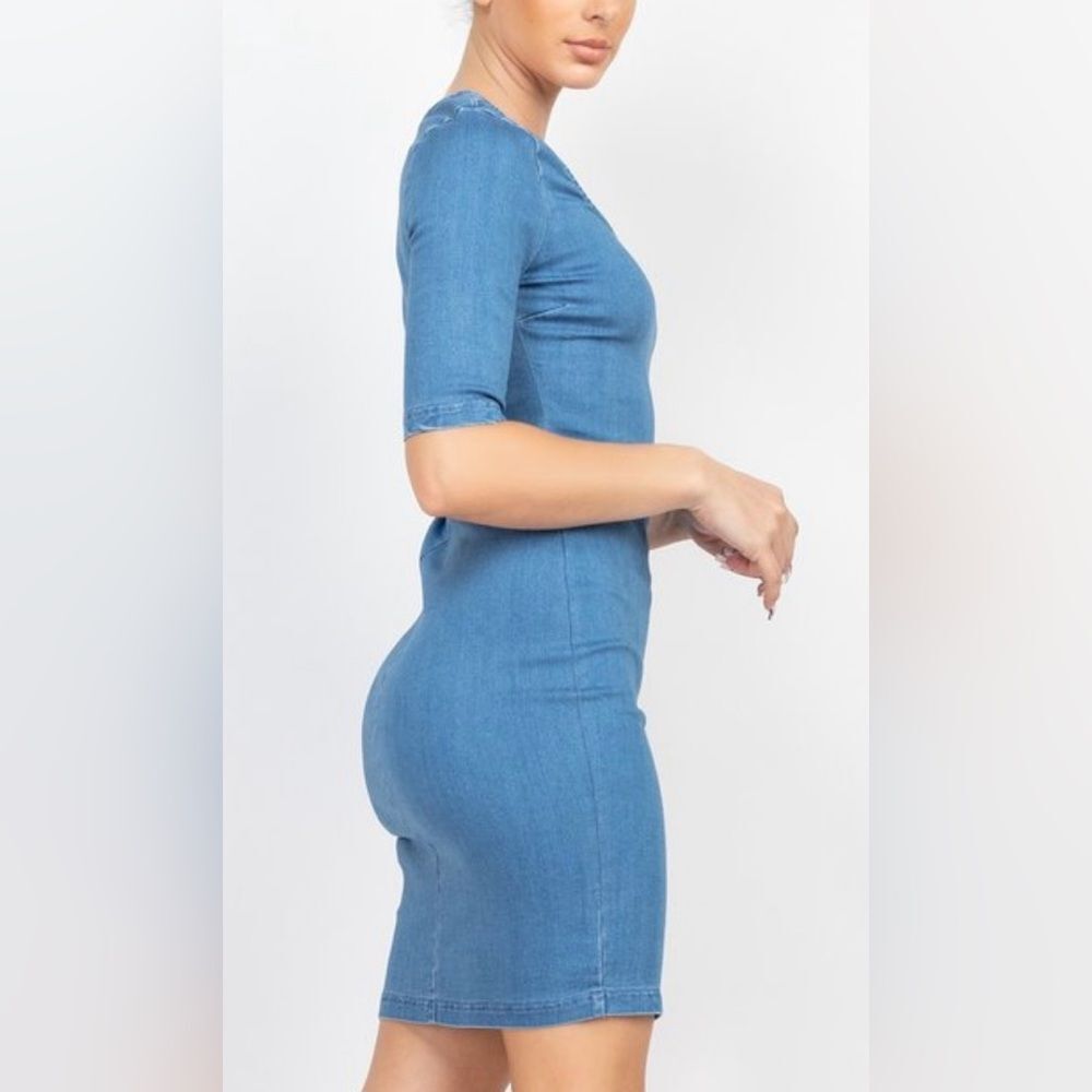 Iris Women’s Bodycon Mini Denim Dress Retro 3/4 Sleeve Size Xl Acedemia Classic — image 2 of 8